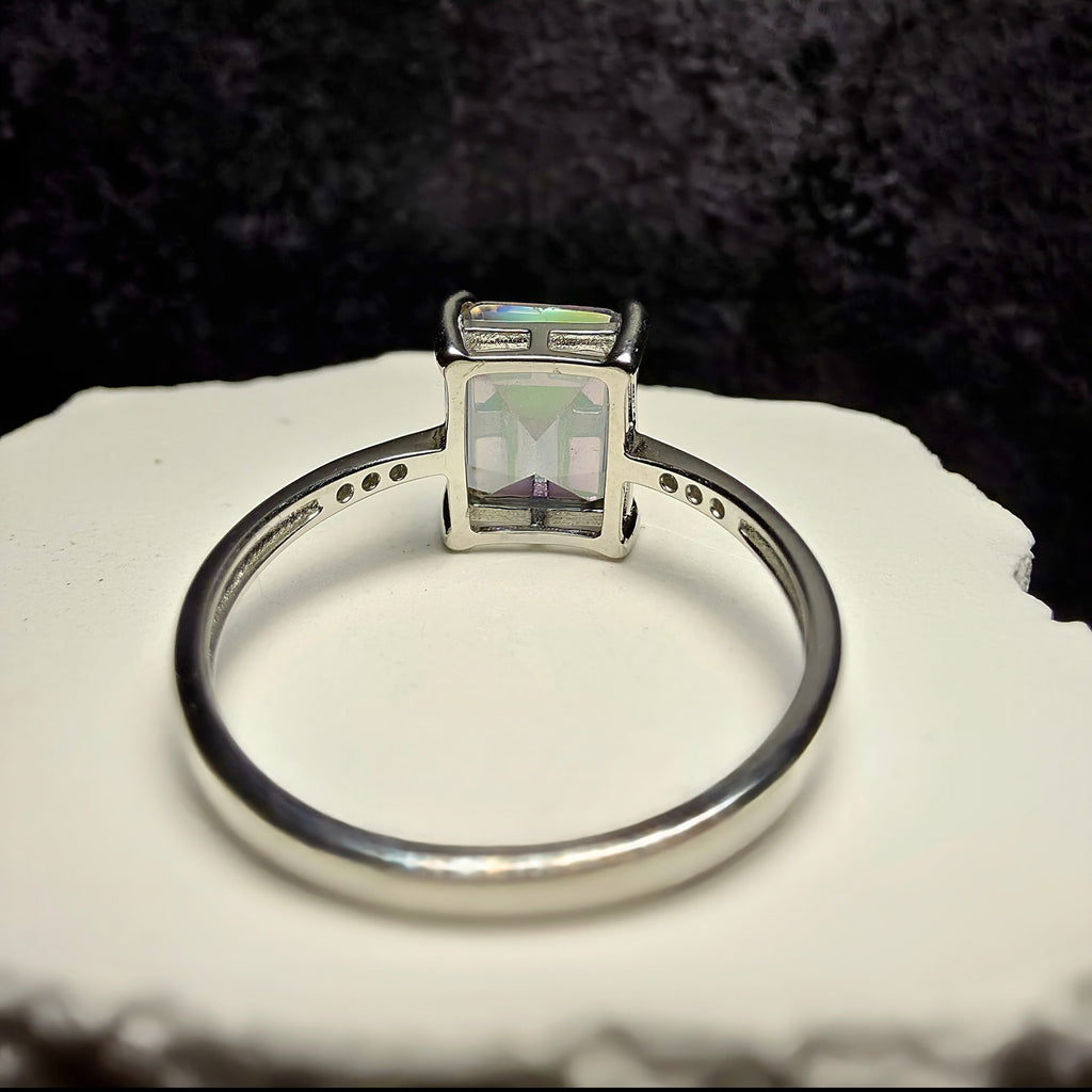 Genuine Oval Mystic Topaz Solitaire Ring in 925 Sterling Silver – Size 8