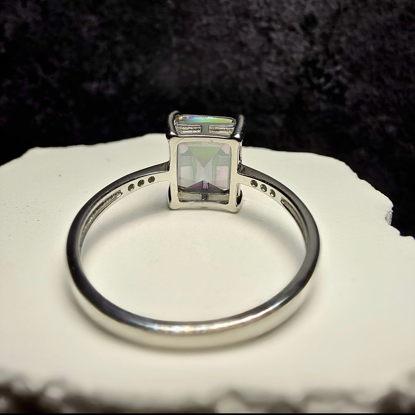 Genuine Oval Mystic Topaz Solitaire Ring in 925 Sterling Silver – Size 8