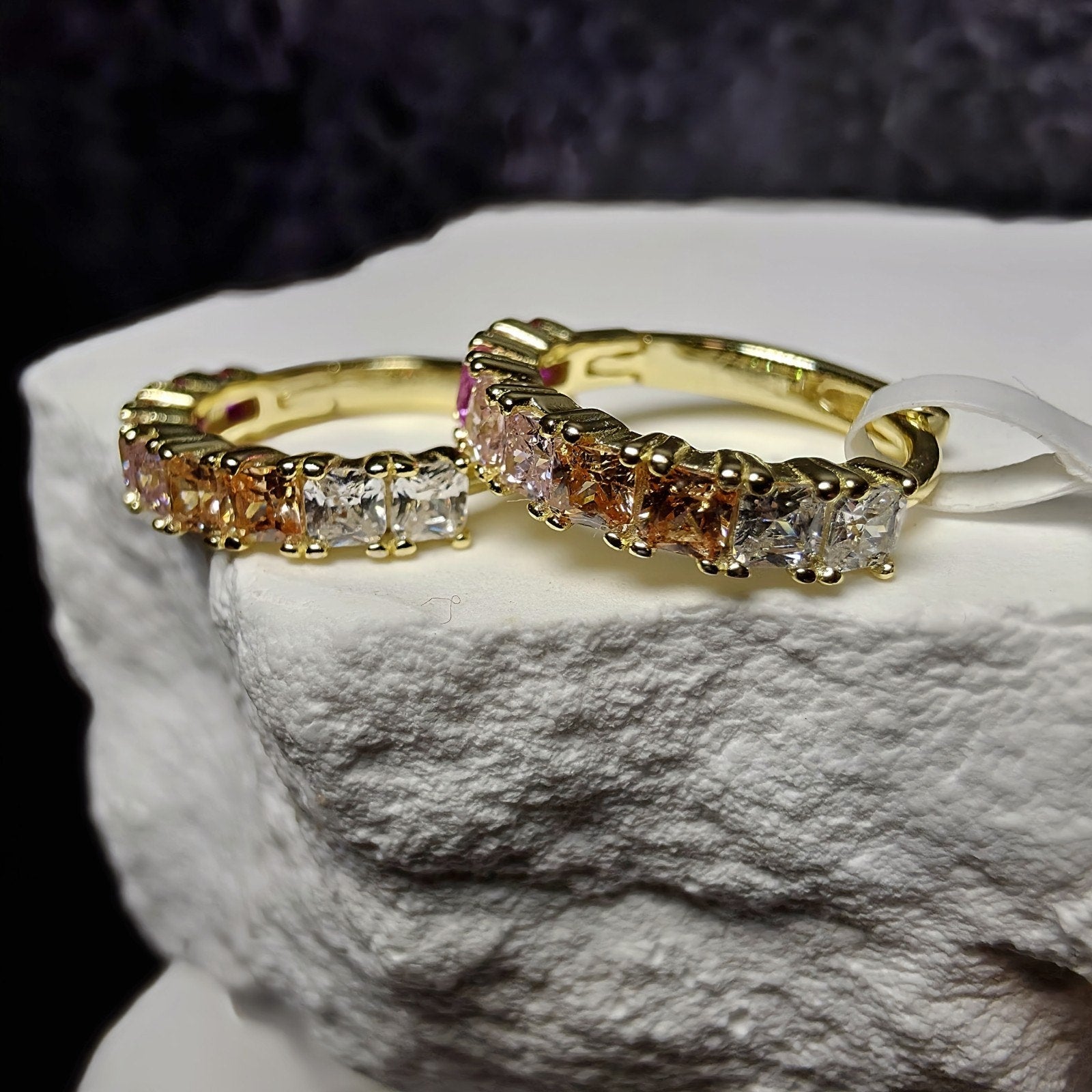 Gradient Multi-Color Cubic Zirconia Huggies in Gold-Plated Sterling Silver