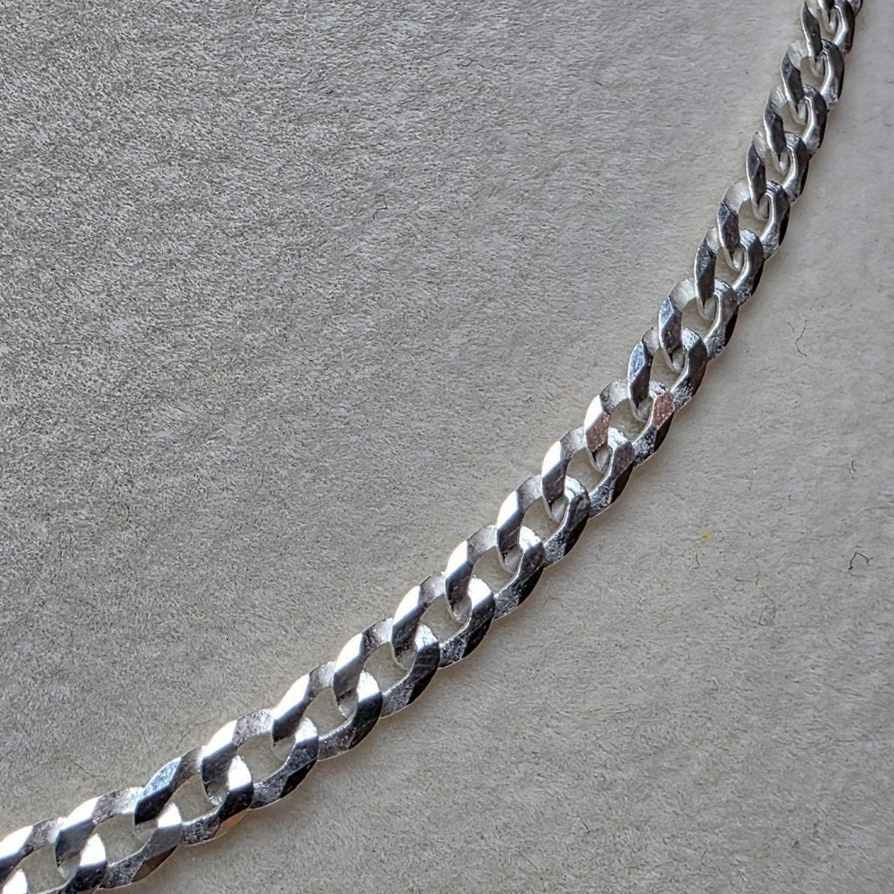 22" 4mm Flat Cuban Curb Link Chain - 925 Sterling Silver 9.62g