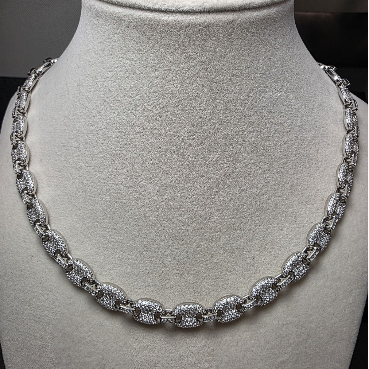 24" GRA Certified Moissanite Puffed Mariner Chain 8mm 52.5g 925 Silver 11.25ct