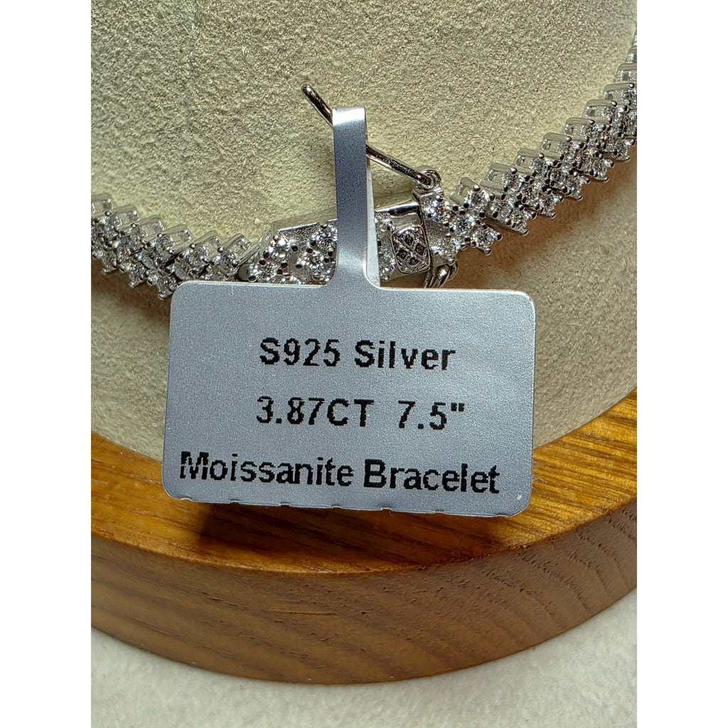 3.87ctw 7.5" 5.2mm Moissanite Chevron Bracelet 925 Sterling Silver w/Box Lock