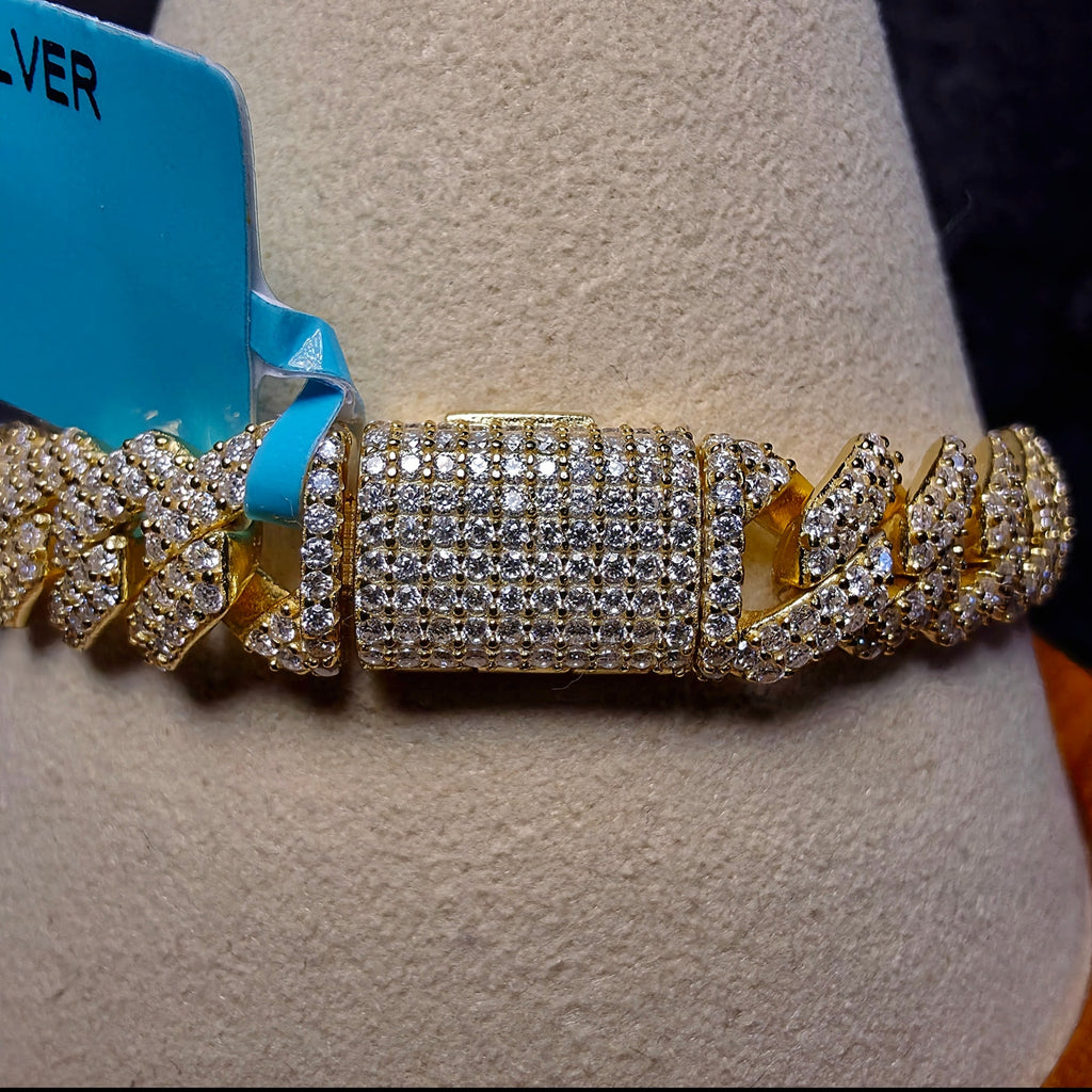 8mm Moissanite Monaco Cuban Bracelet in Gold Over Silver (4.93 CTW, 8", 23.09g)