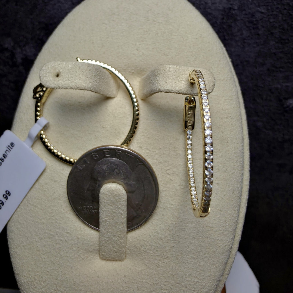 0.62 CTW Moissanite Inside-Out Hoop Earrings Gold Plated 925 Sterling Silver