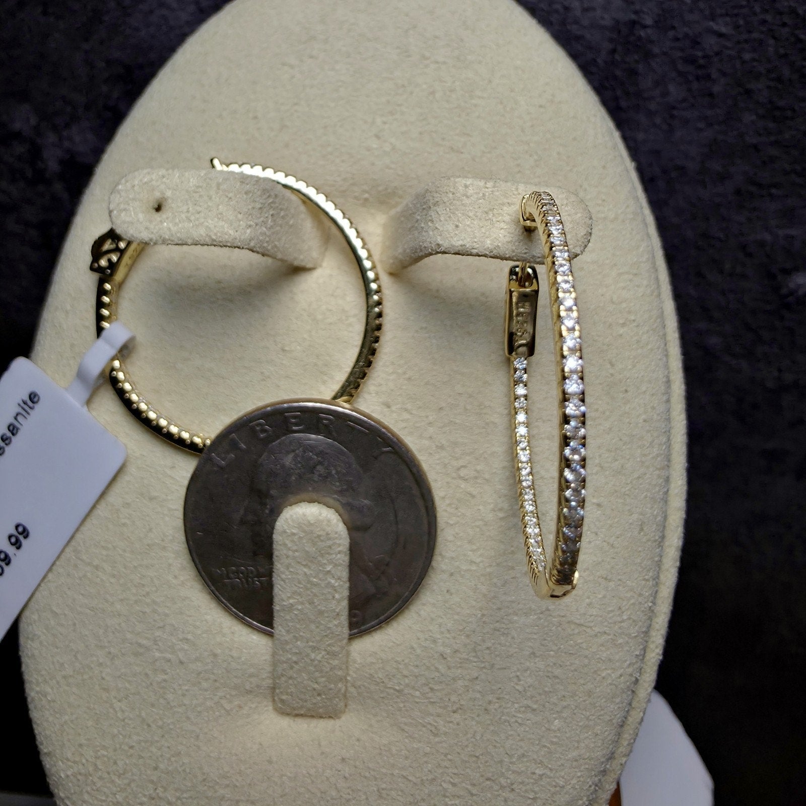 0.62 CTW Moissanite Inside-Out Hoop Earrings Gold Plated 925 Sterling Silver