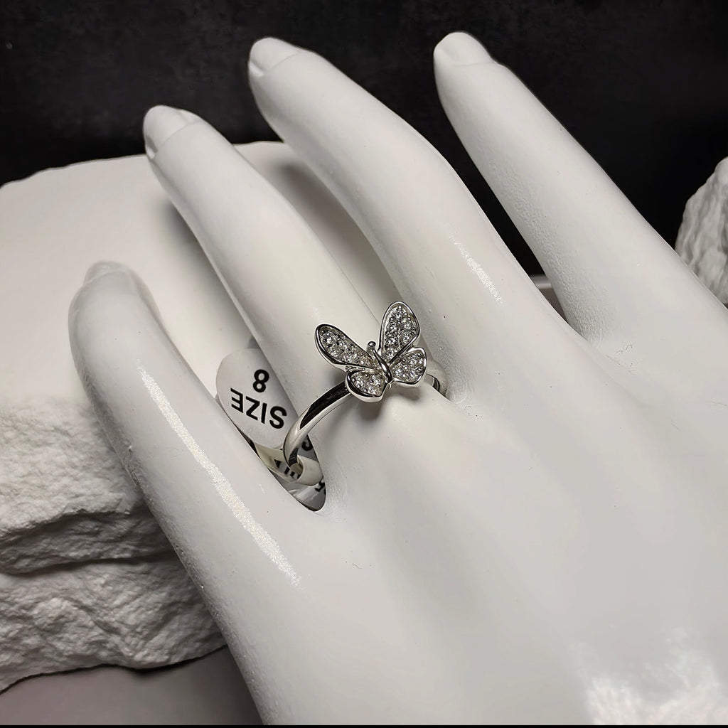 1.00 CTW Pavé Moissanite Butterfly Ring in 925 Sterling Silver – Size 8