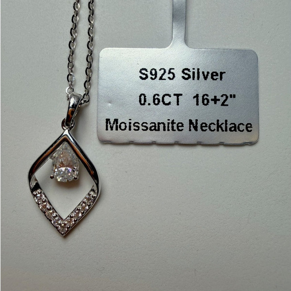 0.6ctw Moissanite Teardrop Pendant 16+2" 925 Sterling Silver