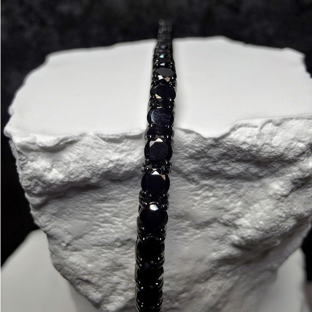 7" 3.3mm Blacked Out Onyx Sterling Silver Tennis Bracelet