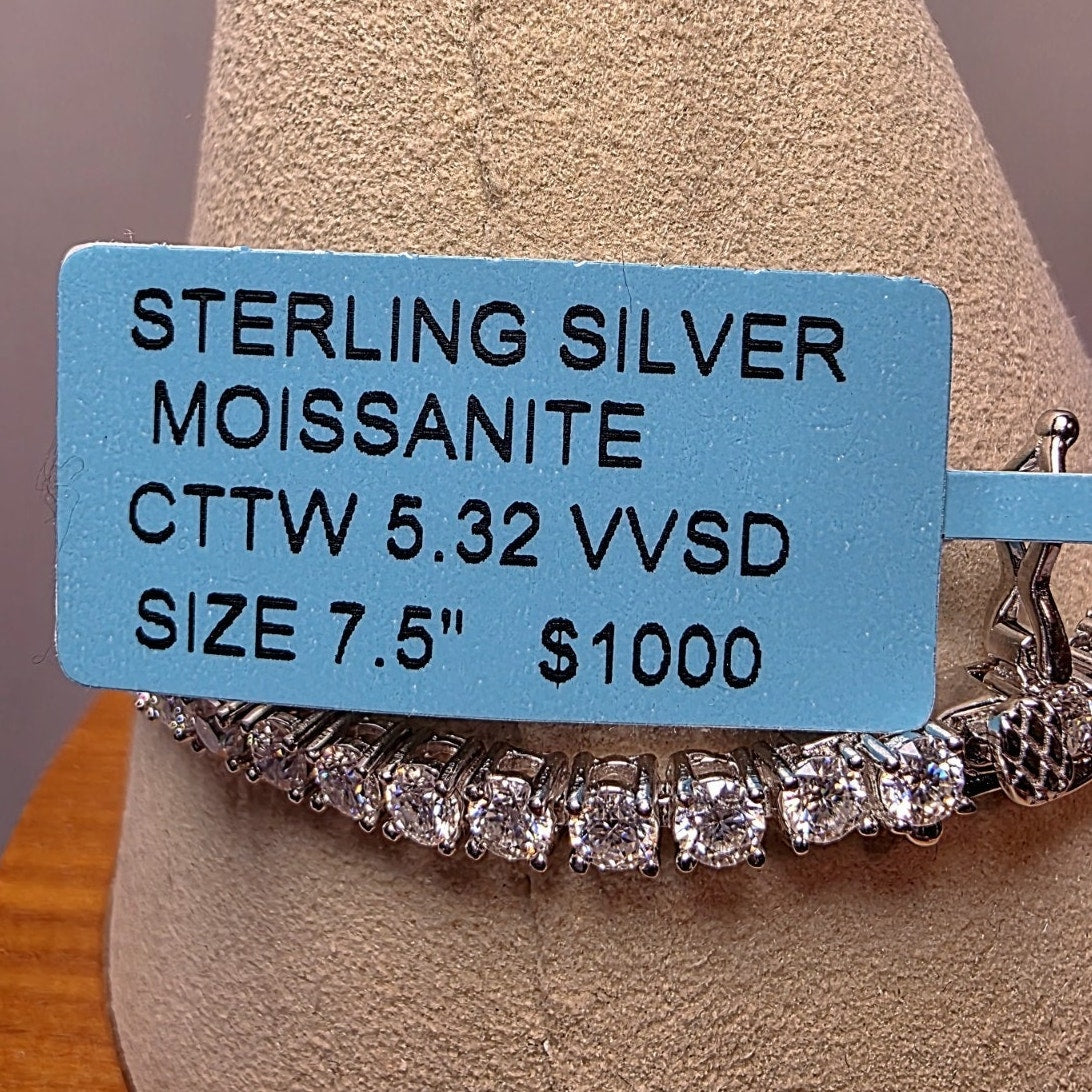 7.5" Moissanite Tennis Bracelet 925 Sterling Silver 5.32ctw Unisex Iced Out