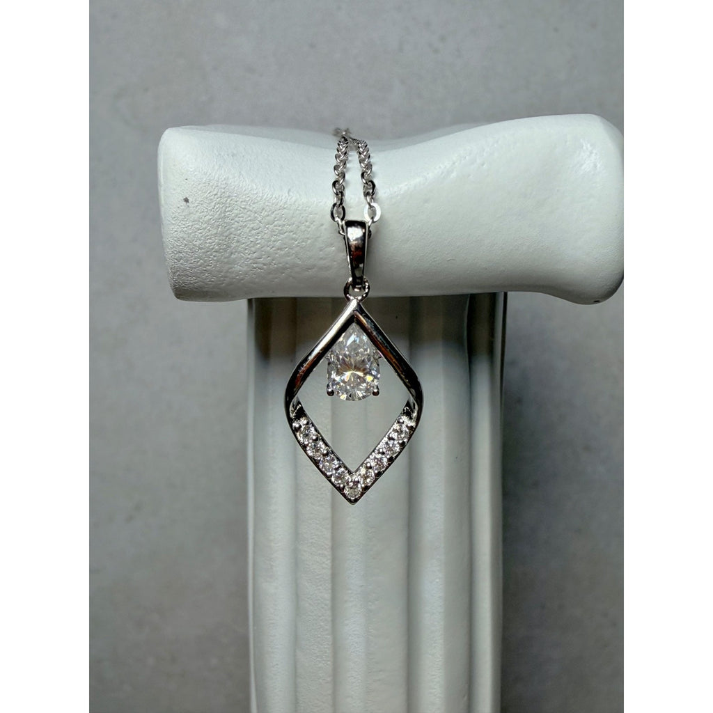 16+2" 0.6ctw Moissanite Teardrop Solitaire Pendant Necklace 925 Sterling Silver