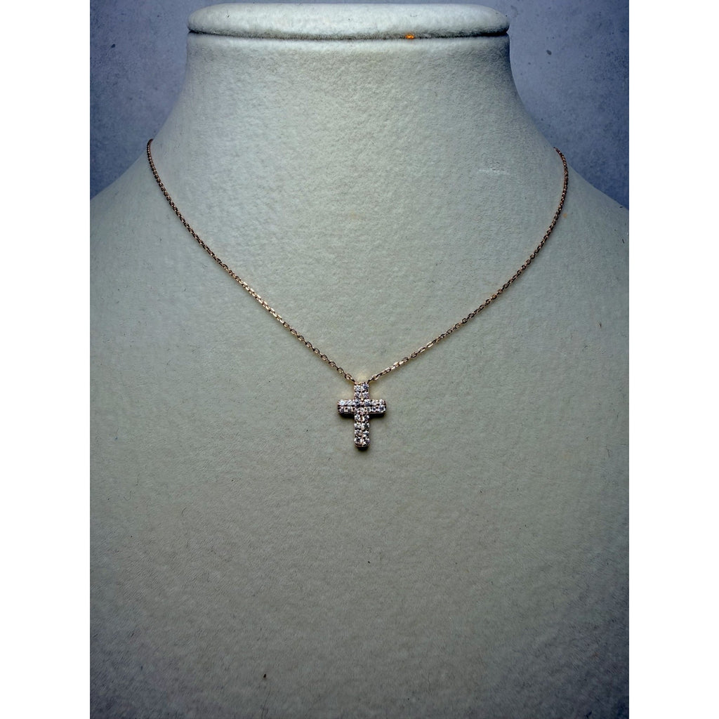 16+1" 0.25ctw VVS Moissanite Rose Gold Cross Necklace 925 Sterling Silver