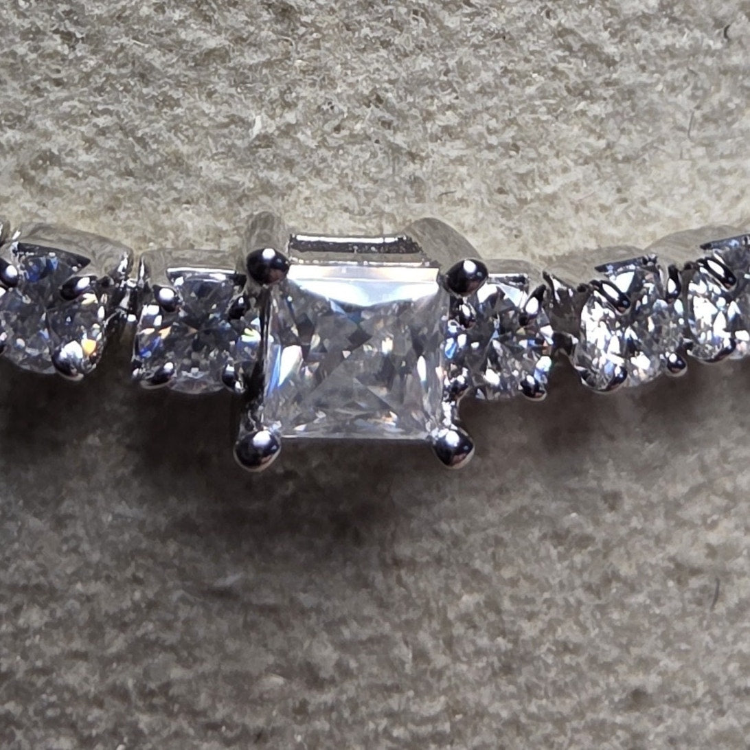 0.83ctw Moissanite Princess Cut Tennis Bracelet 925 Sterling Silver Adjustable