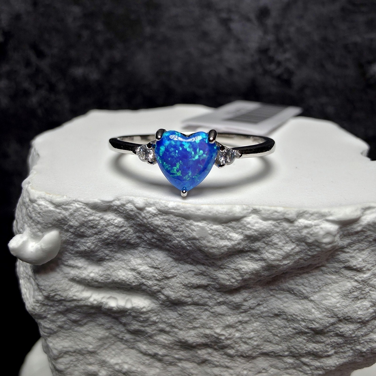 Blue Fire Opal & VVS1 D Moissanite Ring Size 8