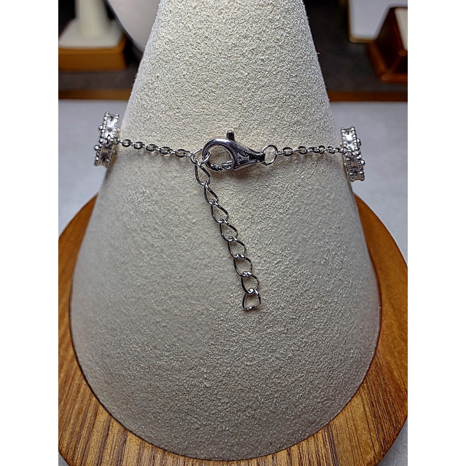 7+1 White Station Clover Bracelet Solid 925 Sterling Silver