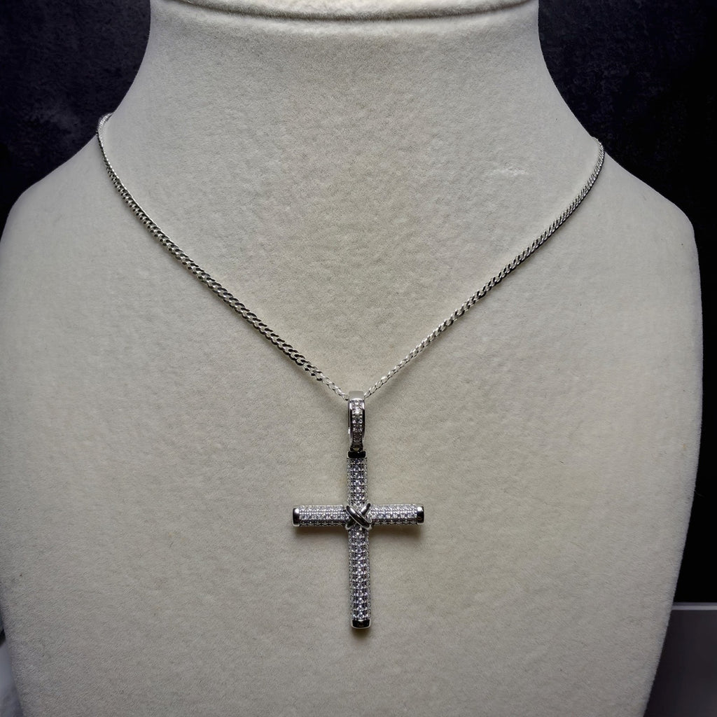 0.64 ctw Moissanite Cross Pendant & 24" 2mm Cuban Necklace - 925 Sterling Silver