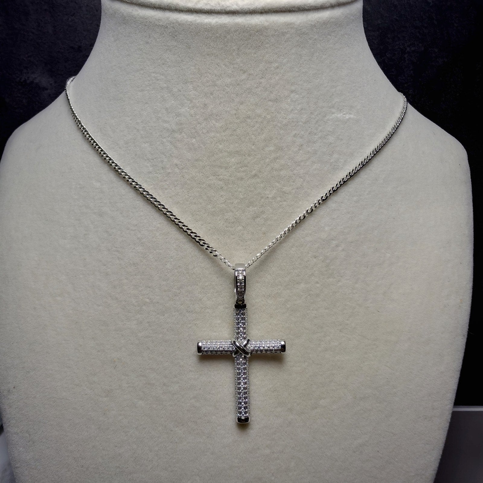 0.64 ctw Moissanite Cross Pendant & 24" 2mm Cuban Necklace - 925 Sterling Silver