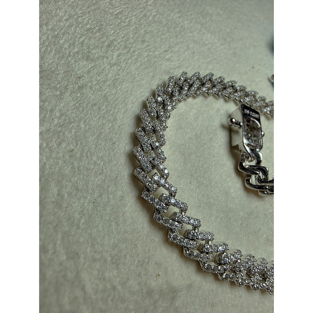 7.5" 6mm Pavé Moissanite Miami Cuban Bracelet Box Clasp 925 Silver 12.19g