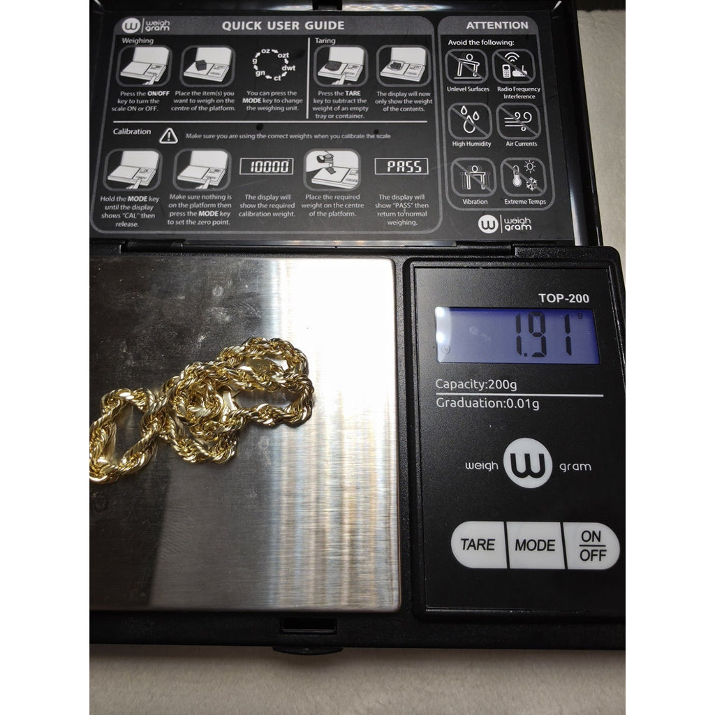 8" 4mm 10k Gold Diamond Cut Hollow Rope Stamped