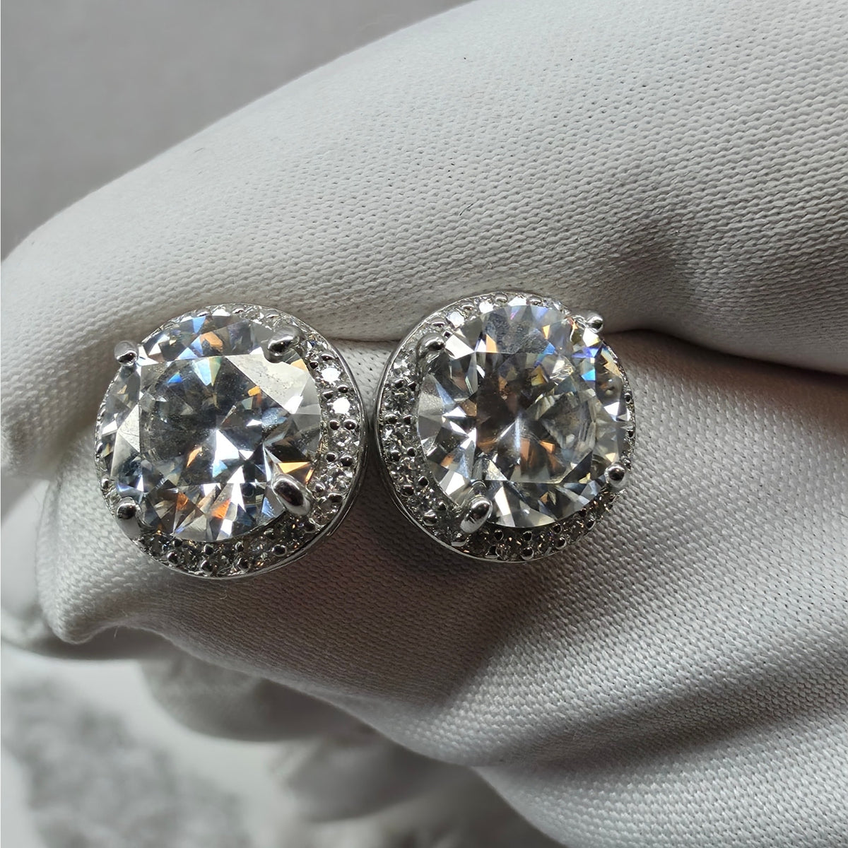 4.27ctw Moissanite Halo Stud Earrings 925 Sterling Silver w/Butterfly Push Back