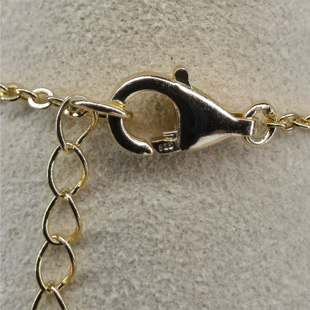 7+1" 12mm Mother of Pearl 5-Motif Clover Bracelet Gold Plated 925 Silver