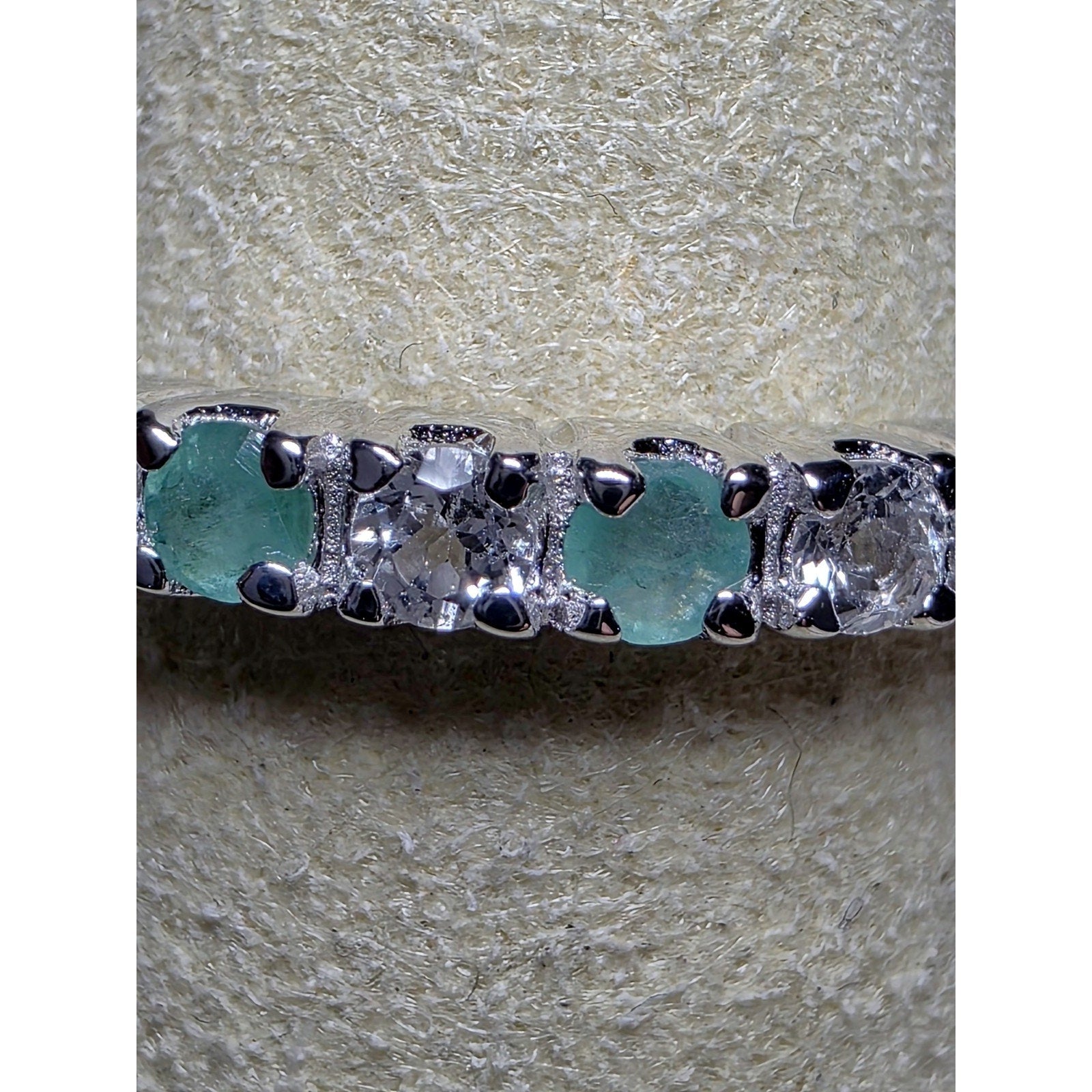 S7 Natural Emerald & 0.46ctw Moissanite Half Eternity Band 925 Sterling Silver
