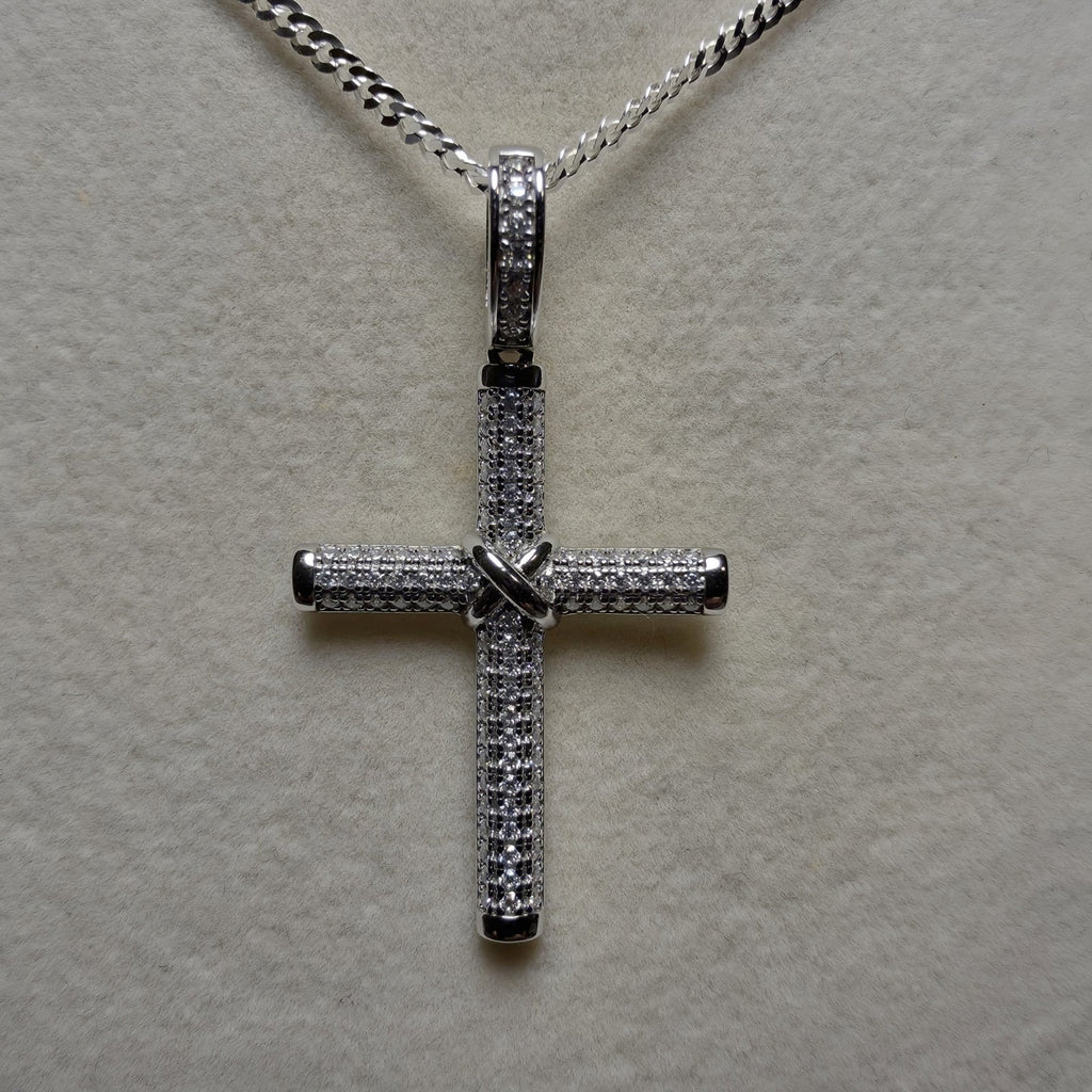0.64 ctw Moissanite Cross Pendant & 24" 2mm Cuban Necklace - 925 Sterling Silver
