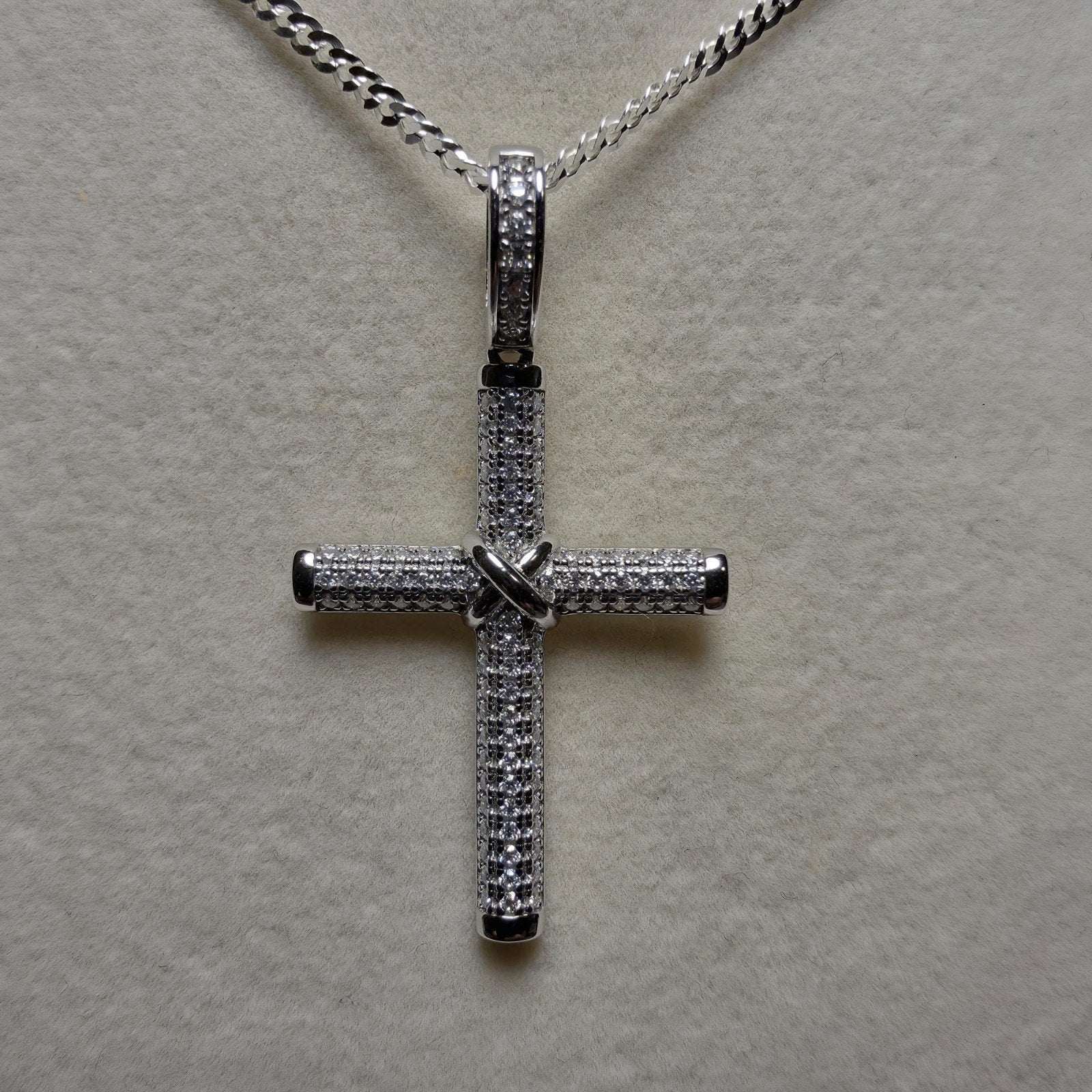 0.64 ctw Moissanite Cross Pendant & 24" 2mm Cuban Necklace - 925 Sterling Silver