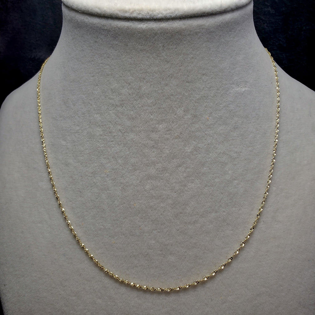 14K Solid Yellow Gold Singapore Dainty Necklace 16" 1.3mm