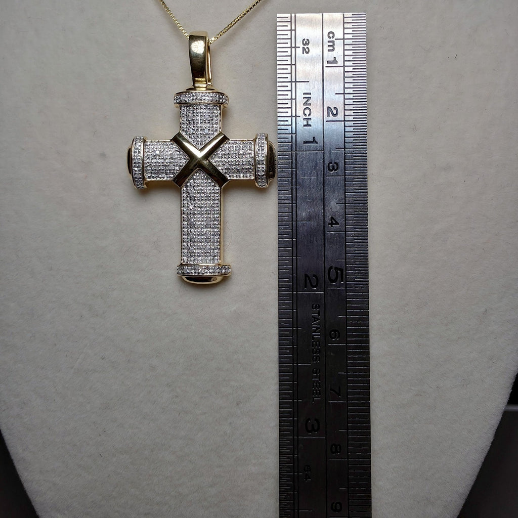 0.12CTW Natural Diamond Cross Pendant Necklace 18" Gold Over 925 Silver
