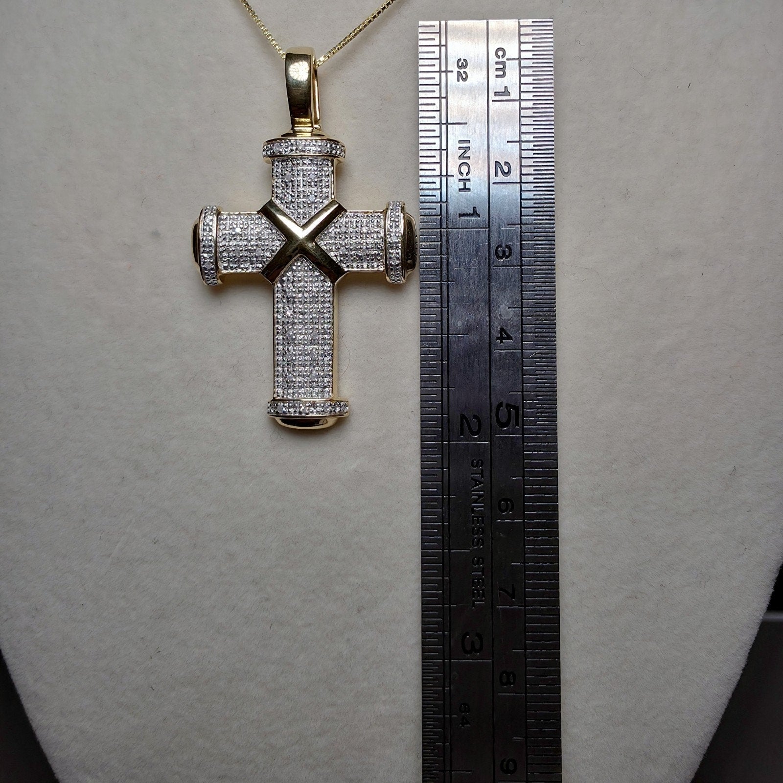 0.12CTW Natural Diamond Cross Pendant Necklace 18" Gold Over 925 Silver