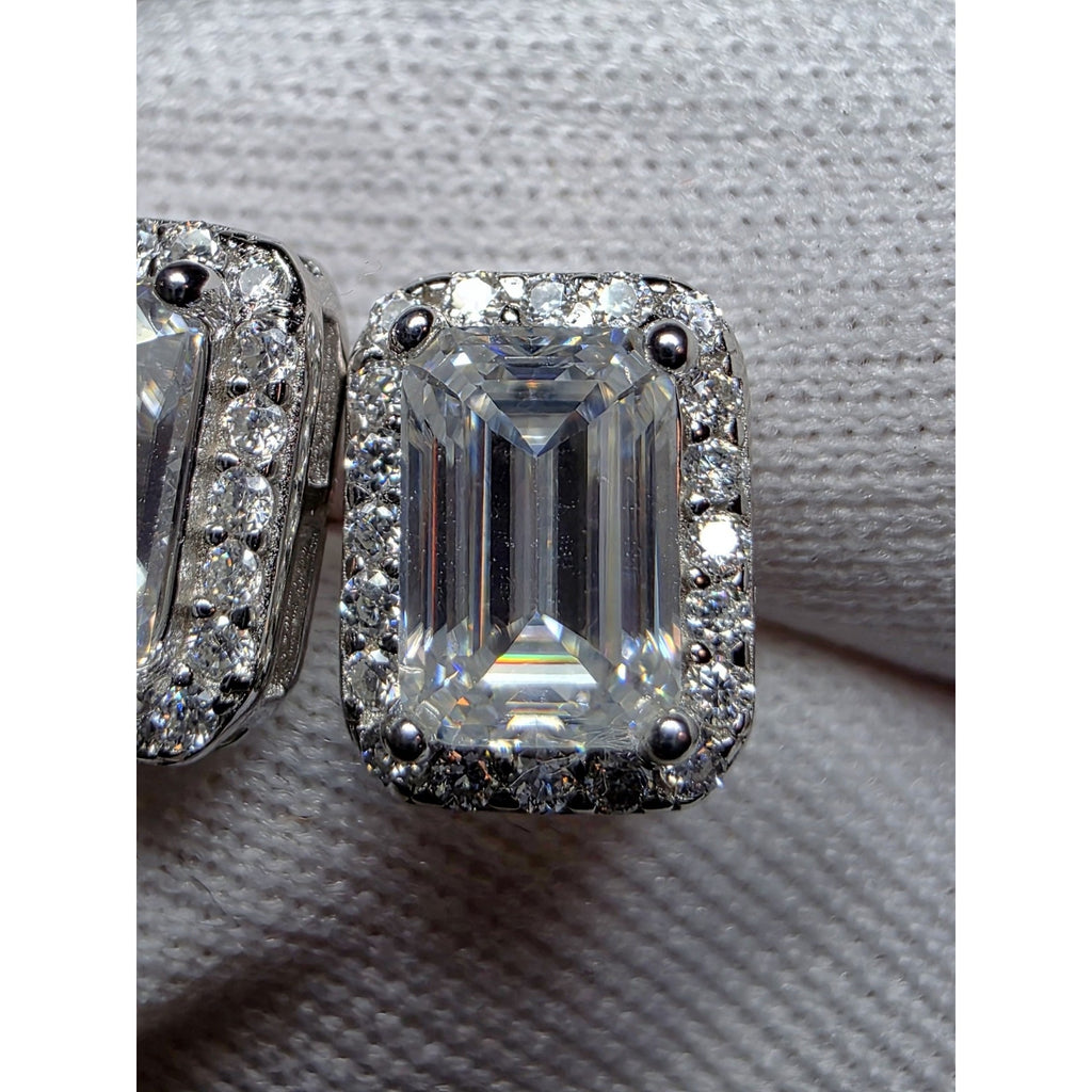 6mm 1.80ctw VVSD Moissanite Baguette Halo Earrings 925 Sterling Silver