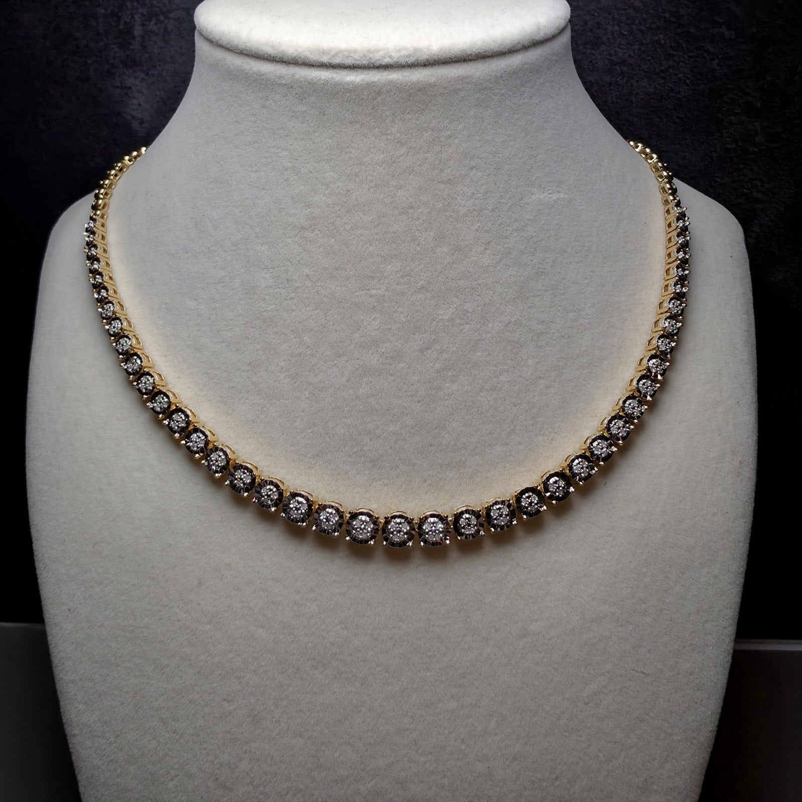 0.33 ctw Natural Diamond Cluster Tennis Necklace 18" in Gold Plated 925 Sterling