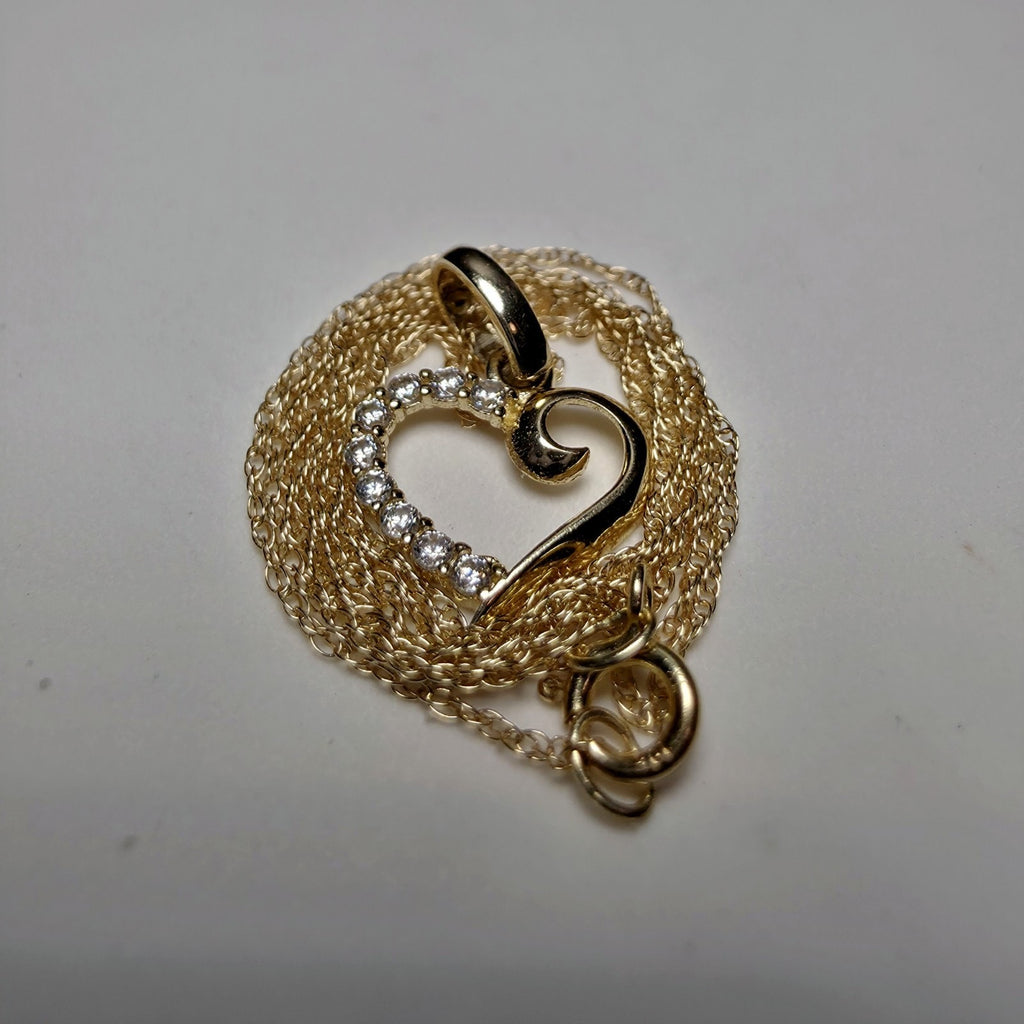 Solid 10K Yellow Gold Open Heart Pendant & 10k Singapore Necklace – 16 Inches