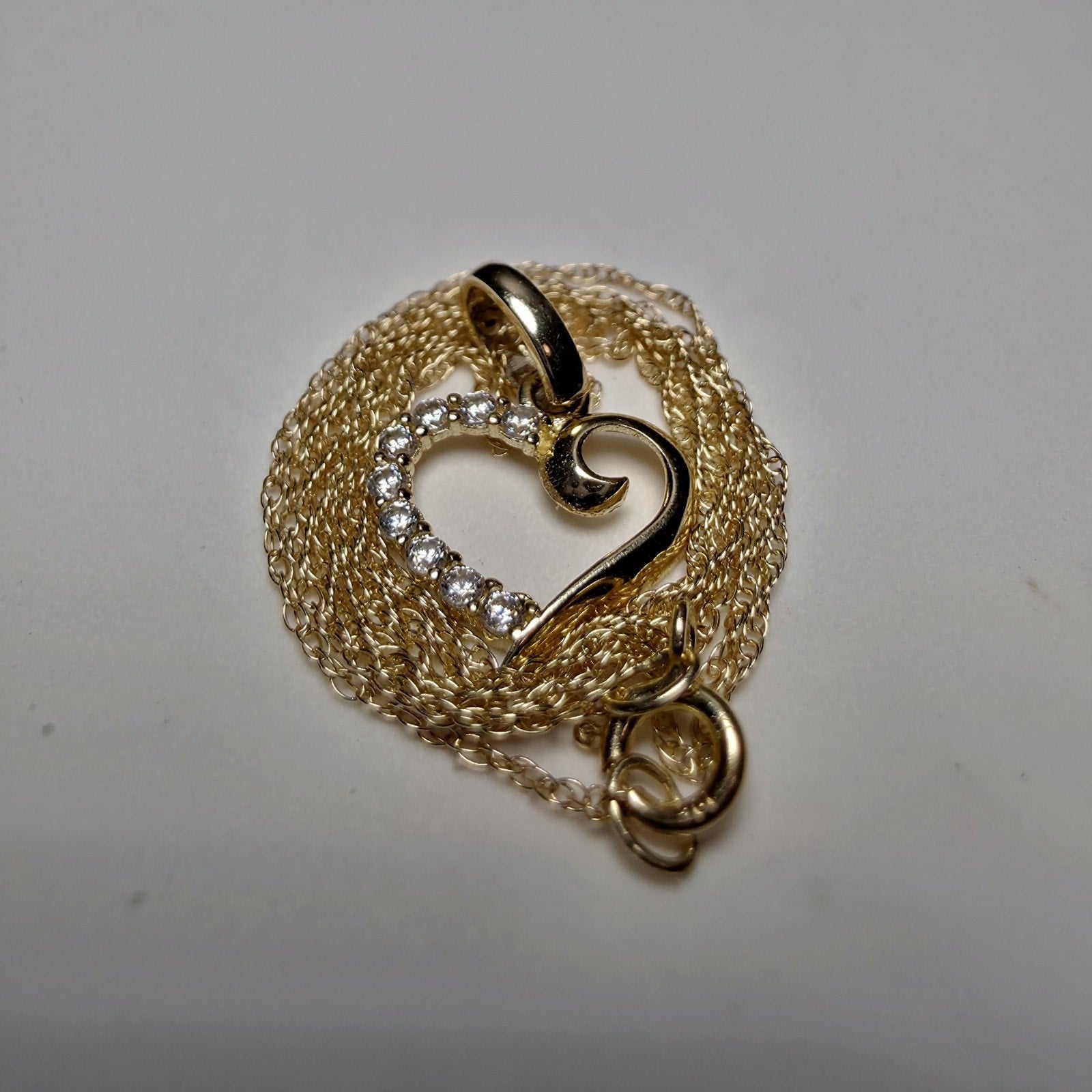 Solid 10K Yellow Gold Open Heart Pendant & 10k Singapore Necklace – 16 Inches