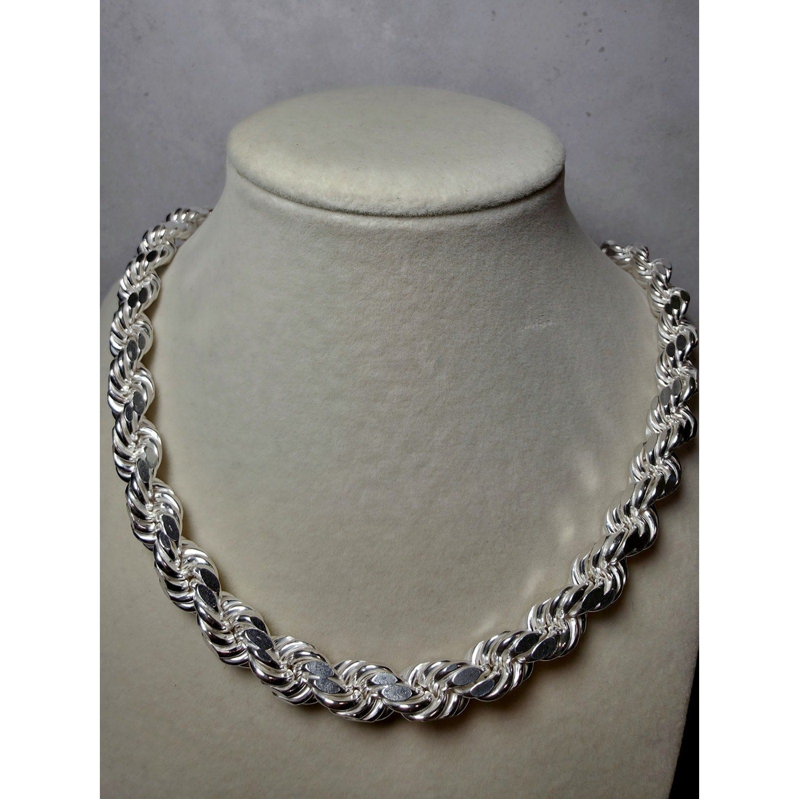 24" 10.1mm 91g Diamond Cut Rope Chain Solid 925 Sterling Silver w/Velvet Box
