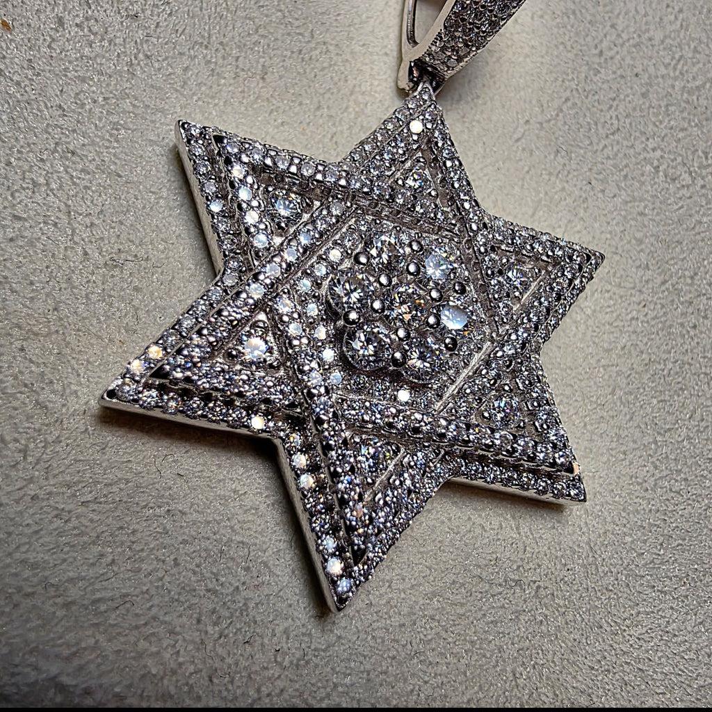 Moissanite Star of David Iced Out Pendant – 2" 3D Layered, 10mm Bail (10.83g)