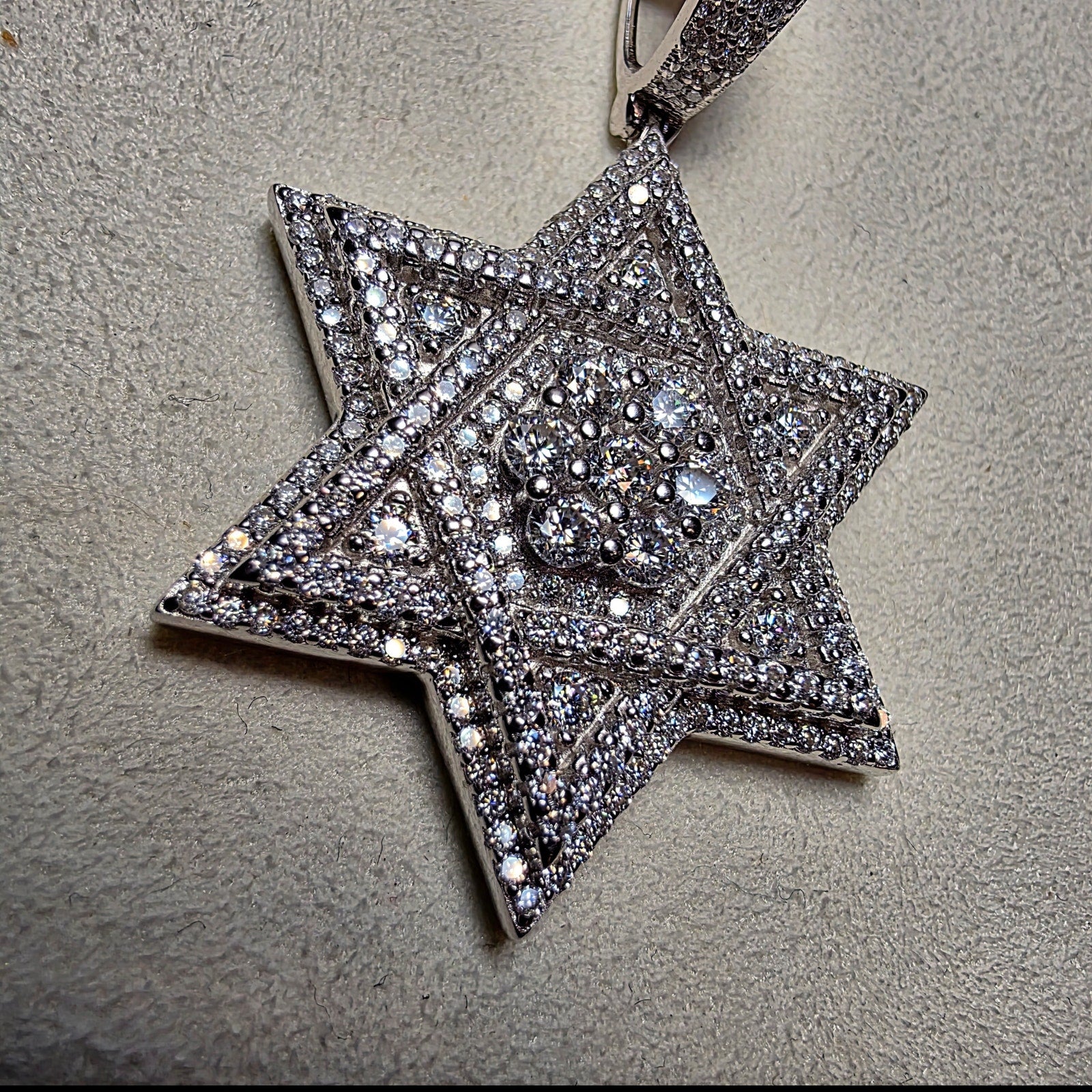 Moissanite Star of David Iced Out Pendant – 2" 3D Layered, 10mm Bail (10.83g)