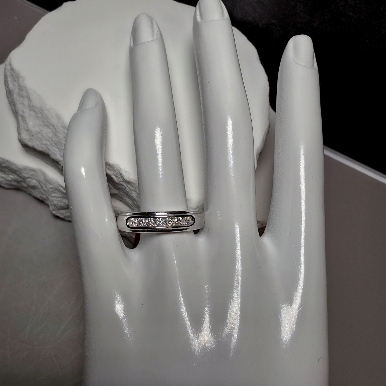 0.75 CTW Moissanite Channel-Set Band Ring, Size 12, 925 Sterling Silver