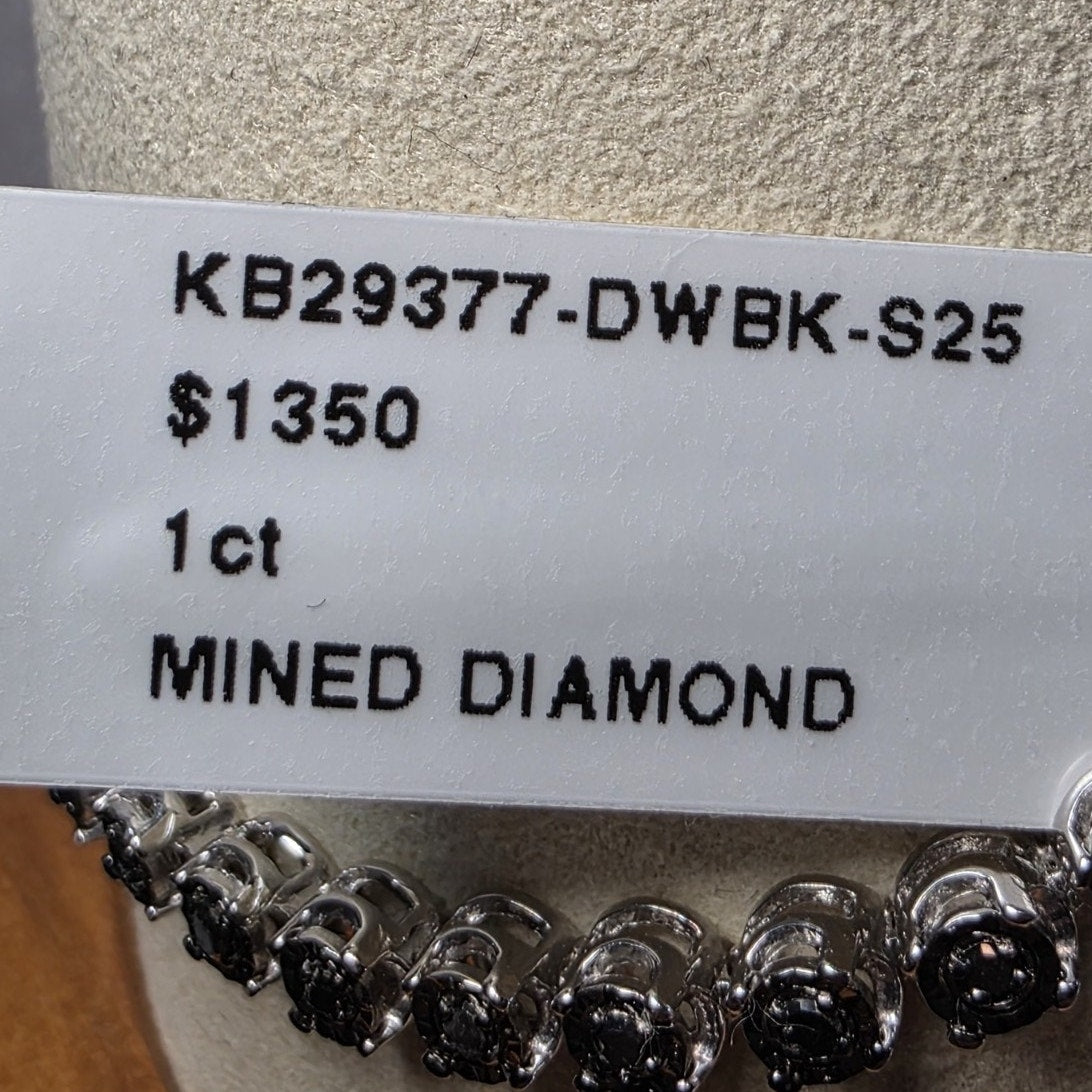 1.0ctw Natural Black Diamond Tennis Bracelet 925 Sterling Silver 7"