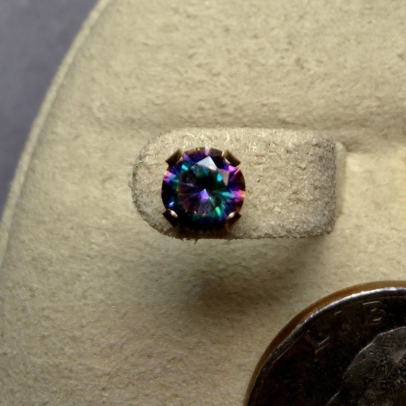 14K Solid Gold 5mm Genuine Mystic Topaz Stud Earrings w/ Silicone Backs