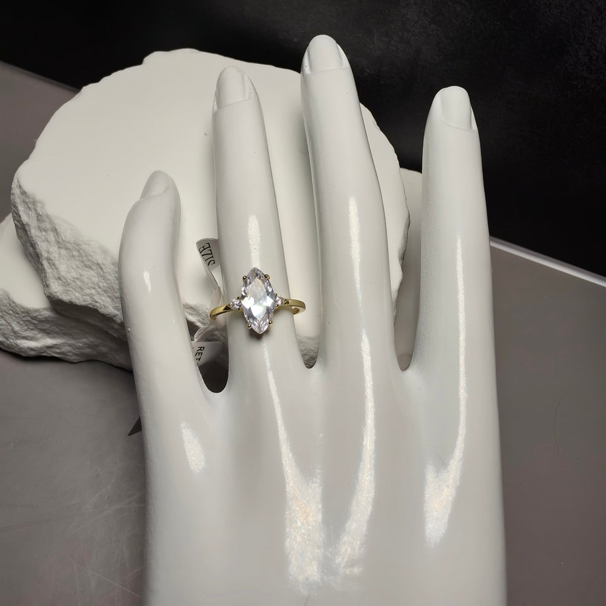 Size 7 Marquise Solitaire Engagement Ring AAA CZ Gold over 925 Silver