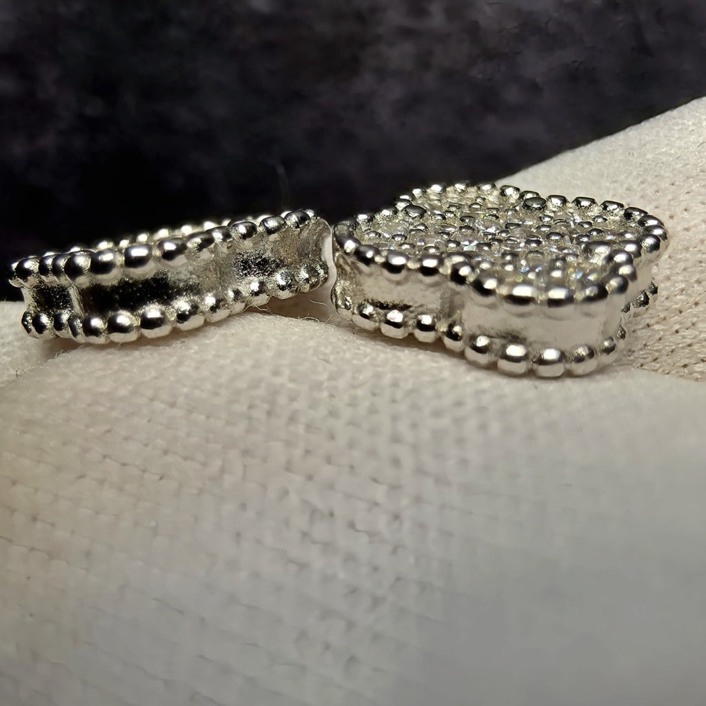 925 Sterling Silver 10mm CZ Four-Leaf Clover Stud Earrings w/Butterfly Back