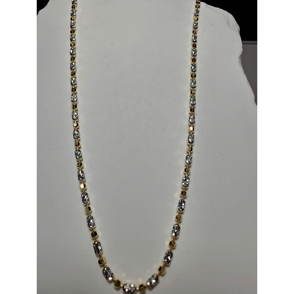 18" 2mm Two Tone Diamond Cut Station Barrel Necklace Gold Over 925 Sterling Silver