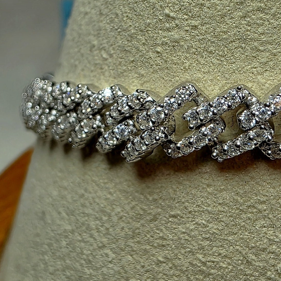 8" 6mm 2.16ctw Moissanite Monaco Cuban Link Bracelet 12.19g 925 Silver Box Clasp