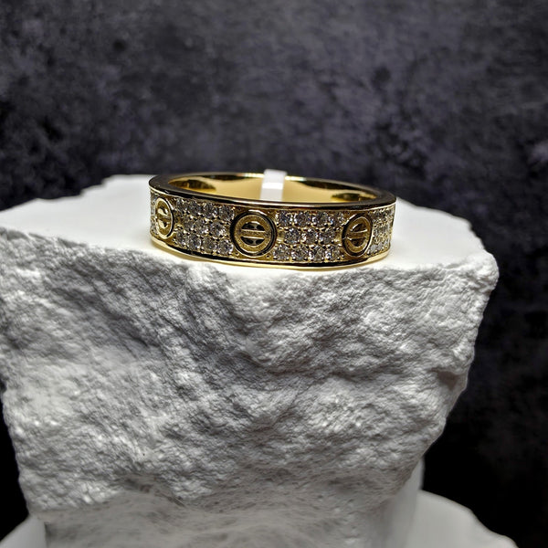 0.71 CTW Moissanite Pavé & Screw Motif Band Ring - Gold Over Silver Size 8