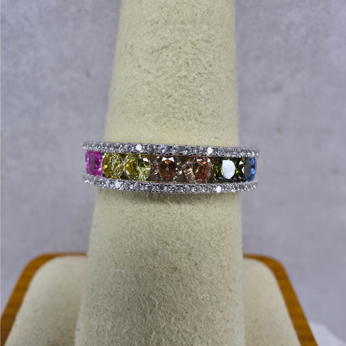 Size 7 925 Sterling Silver 5mm Rainbow CZ Eternity Band Ring