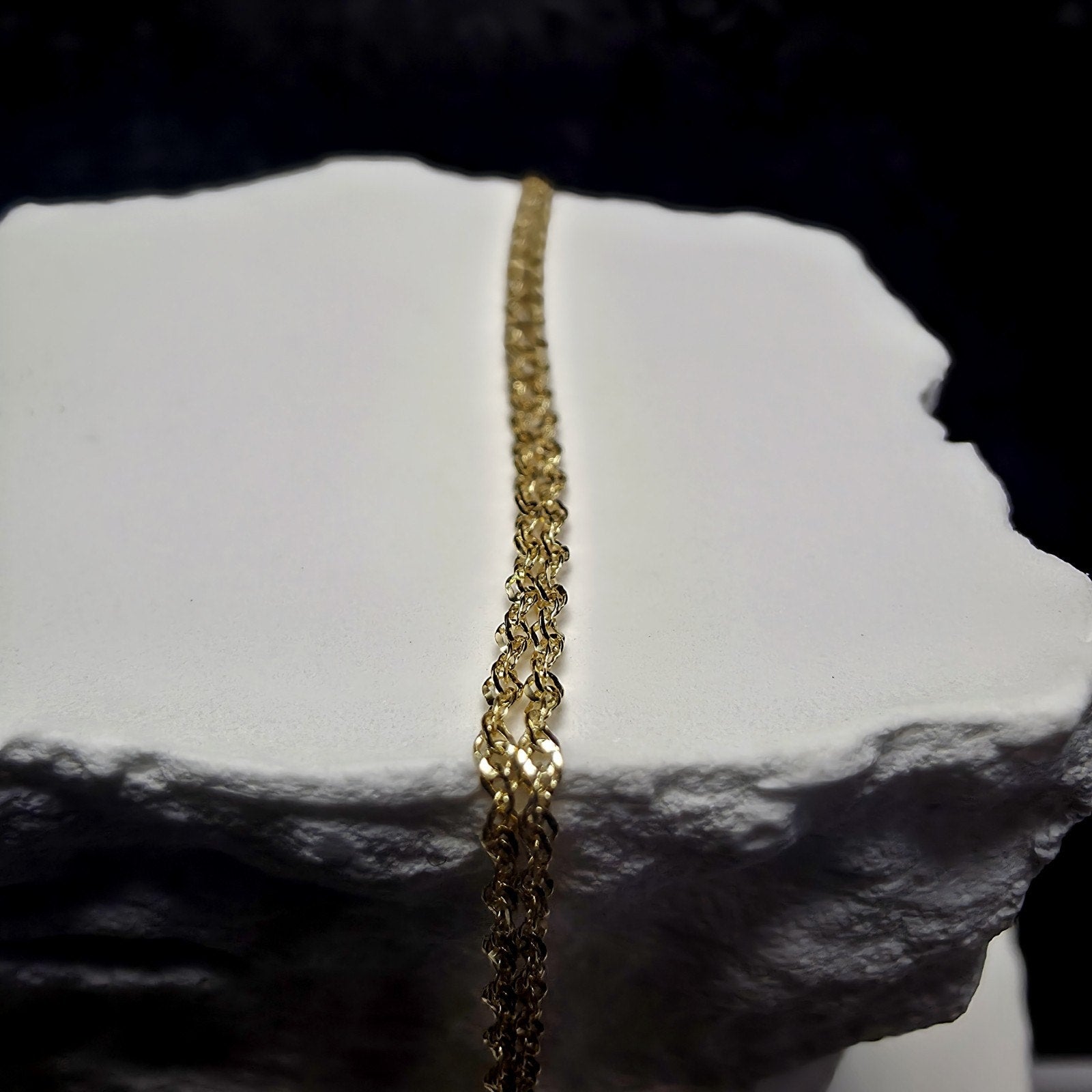 14K Solid Yellow Gold Singapore Dainty Necklace 16" 1.3mm