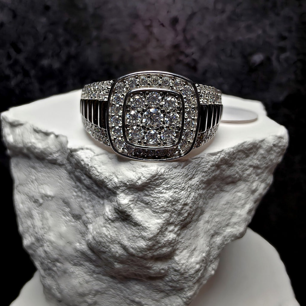 2.00 CTW Moissanite Cushion Halo Men's Ring 925 Sterling Silver Size 11