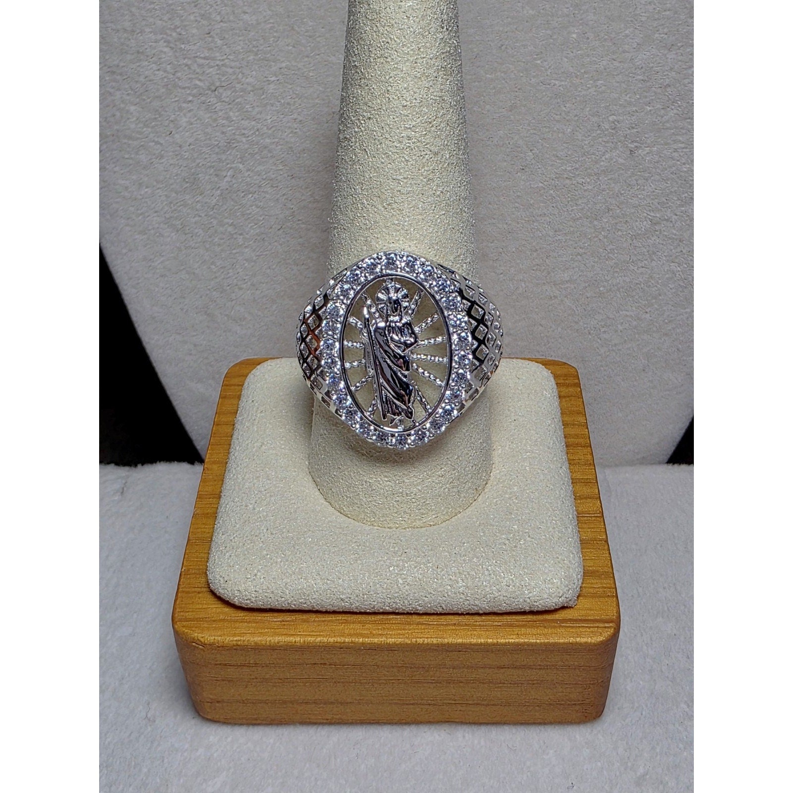 S11 Saint Jude Moissanite Halo Signet Ring 925 Sterling Silver Stamped