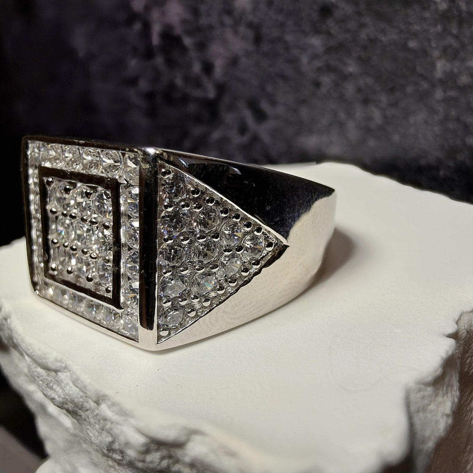 Men's 925 Sterling Silver Cubic Zirconia Square Signet Ring - Size 11